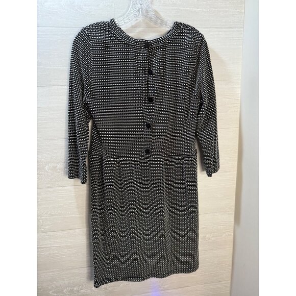 Loft Black & White Textured Button-Back Dress With 3/4 Sleeves Size S - Picture 7 of 10